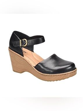 NEW Born Womens Size 10 Black Leather Nellie Comfort Mary Jane Wedges